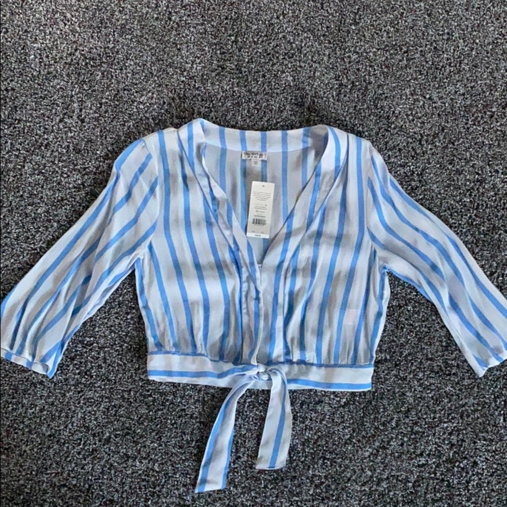 Miss Selfridge blue and white striped crop top